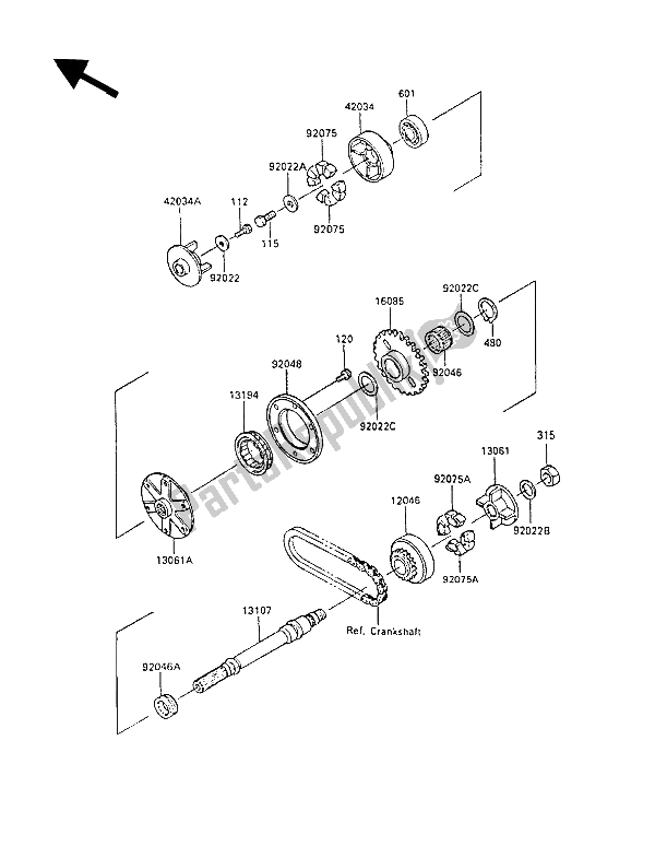 All parts for the Generator Shaft (2) of the Kawasaki ZL 1000 1987