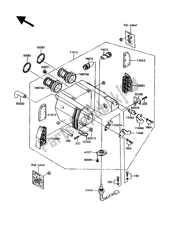 All parts for the Air Filter of the Kawasaki GPZ 305 Belt Drive 1993