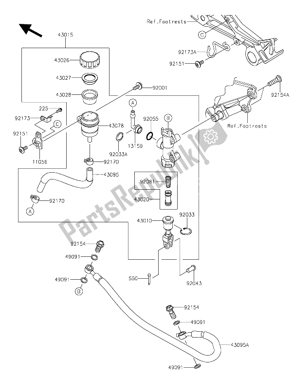 All parts for the Rear Master Cylinder of the Kawasaki Z 300 2015