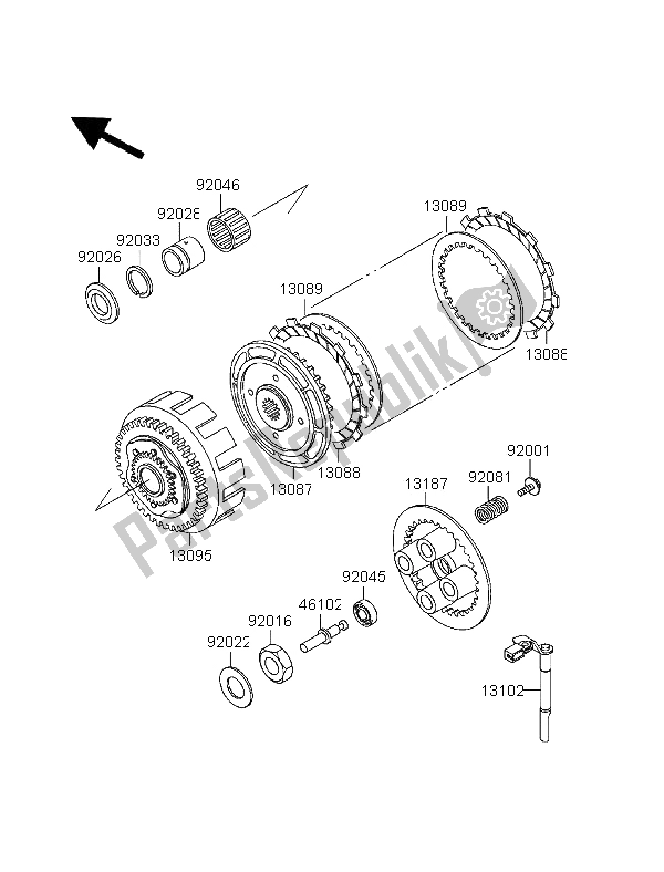 All parts for the Clutch of the Kawasaki EL 252 1996