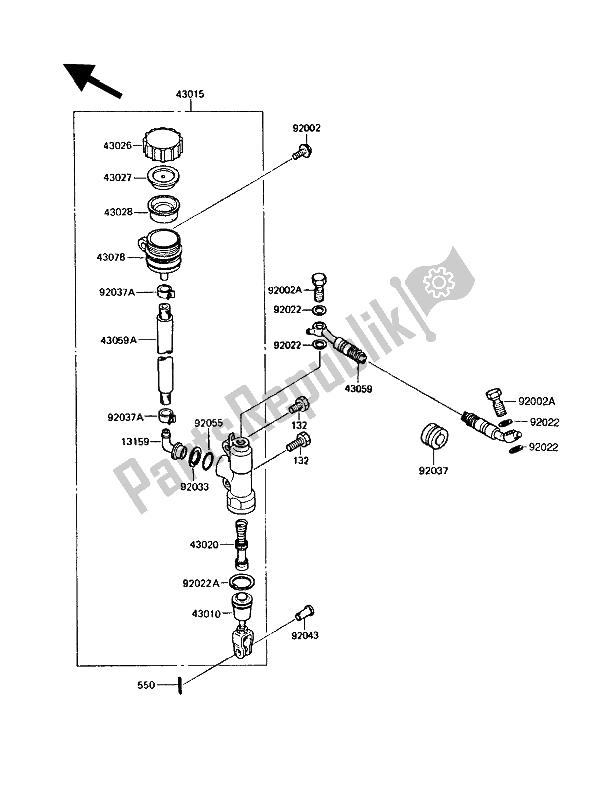 Alle onderdelen voor de Achterste Hoofdcilinder van de Kawasaki KMX 125 1990