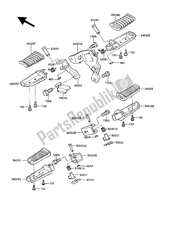 Todas las partes para Reposapiés de Kawasaki LTD 450 1989