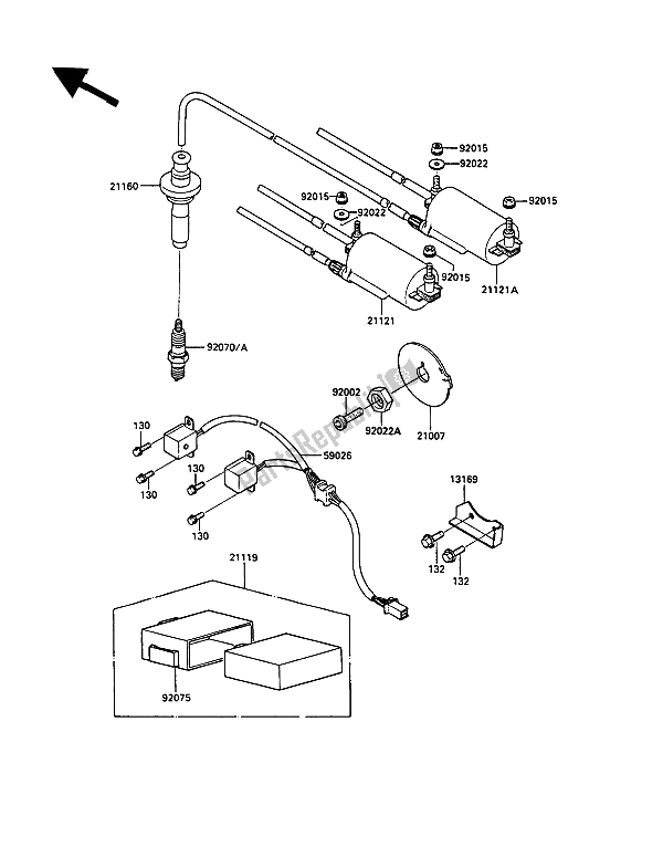 Todas as partes de Bobina De Ignição do Kawasaki 1000 GTR 1989