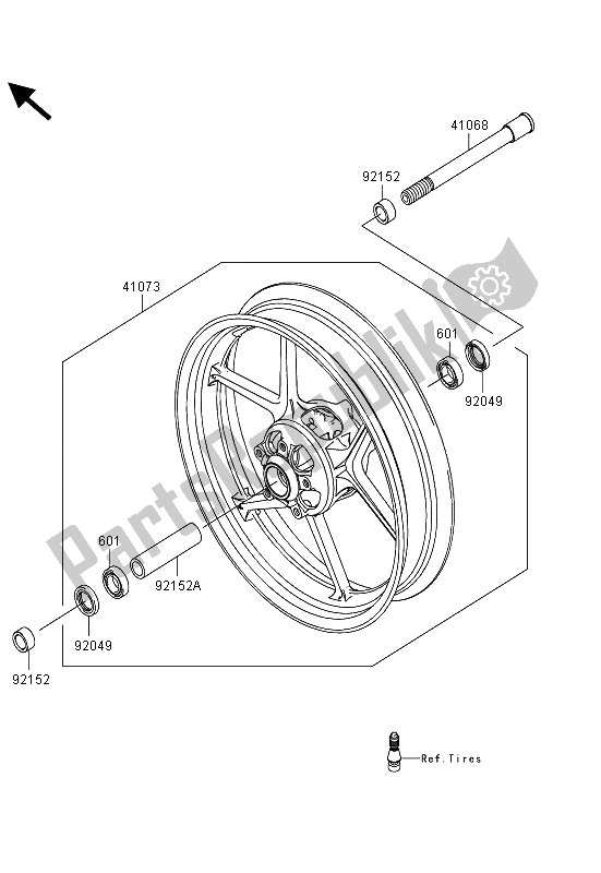 All parts for the Front Hub of the Kawasaki ER 6N 650 2013