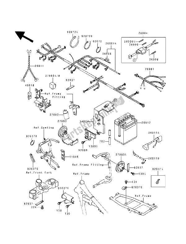 Tutte le parti per il Materiale Elettrico del Kawasaki Tengai 650 1989