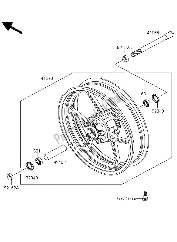 All parts for the Front Hub of the Kawasaki Versys 650 2012