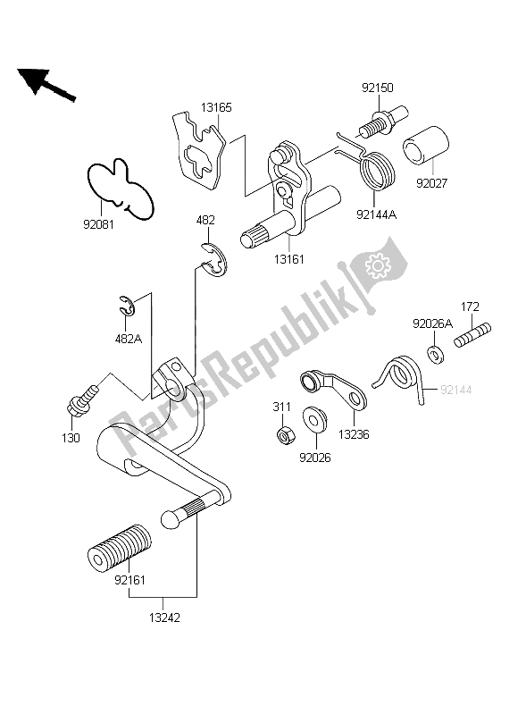 All parts for the Gear Change Mechanism of the Kawasaki ER 5 500 2004
