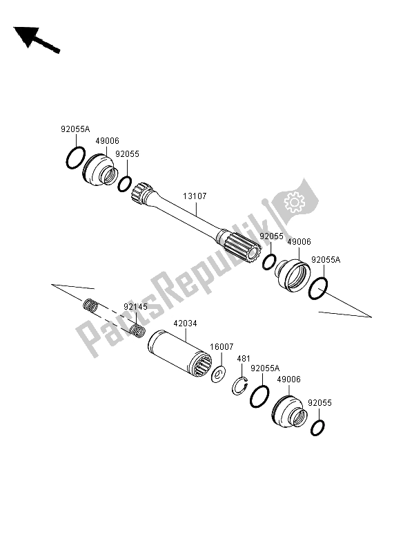 Alle onderdelen voor de Aandrijfas Propeller van de Kawasaki KVF 750 4X4 2011
