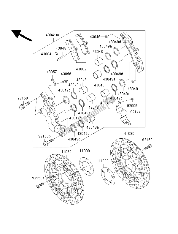 All parts for the Front Brake of the Kawasaki ZRX 1200S 2002