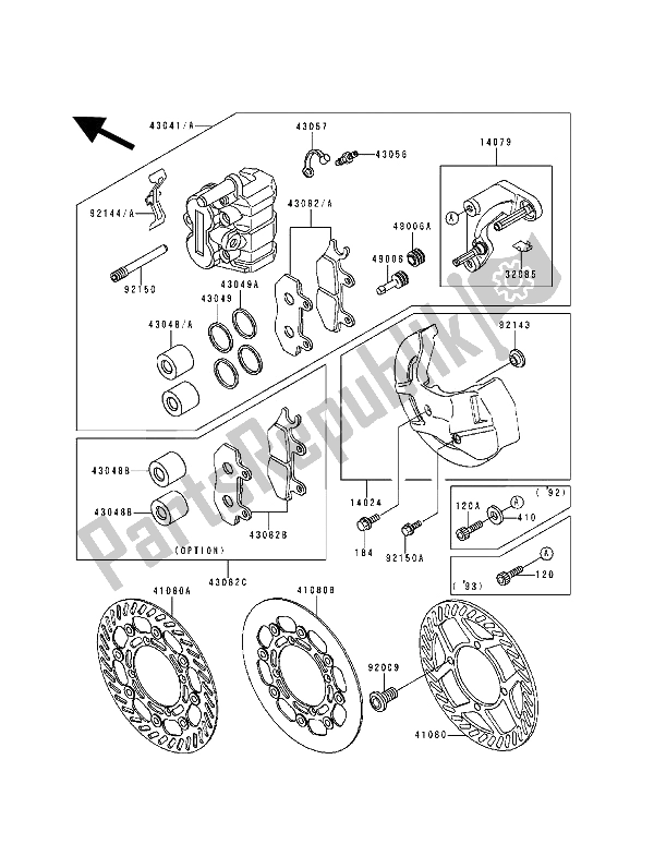 All parts for the Front Brake of the Kawasaki KX 500 1992