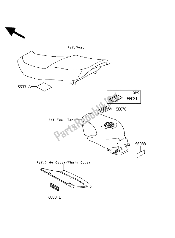 Tutte le parti per il Etichette del Kawasaki ZZR 600 2004