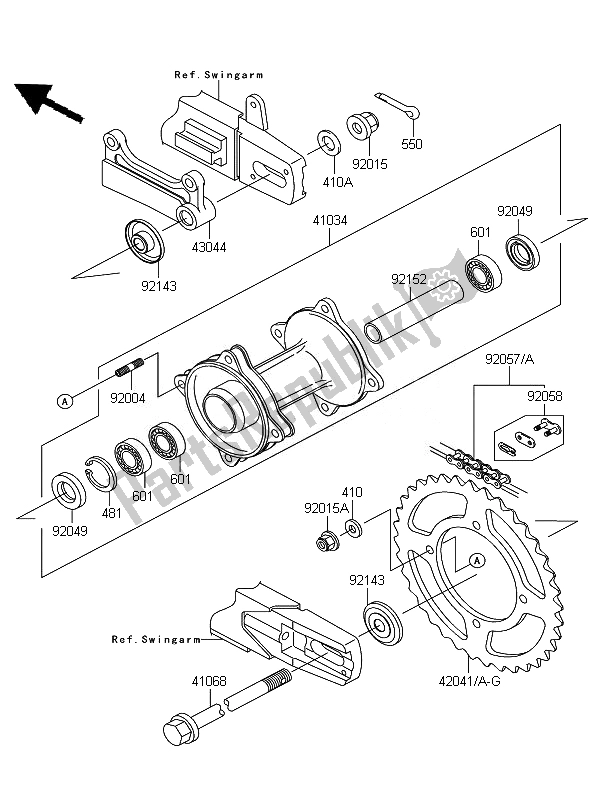 Todas as partes de Cubo Traseiro do Kawasaki KX 85 SW LW 2010