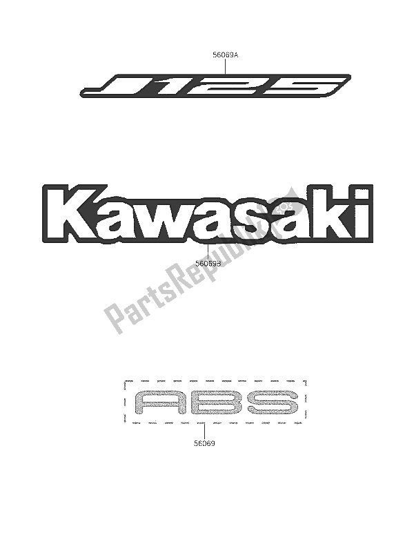 Tutte le parti per il Decalcomanie (nero) (bgf) del Kawasaki J 125 ABS 2016