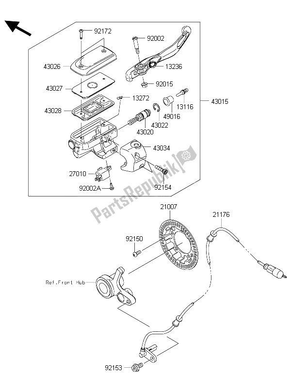 All parts for the Front Master Cylinder of the Kawasaki Vulcan 1700 Nomad ABS 2015