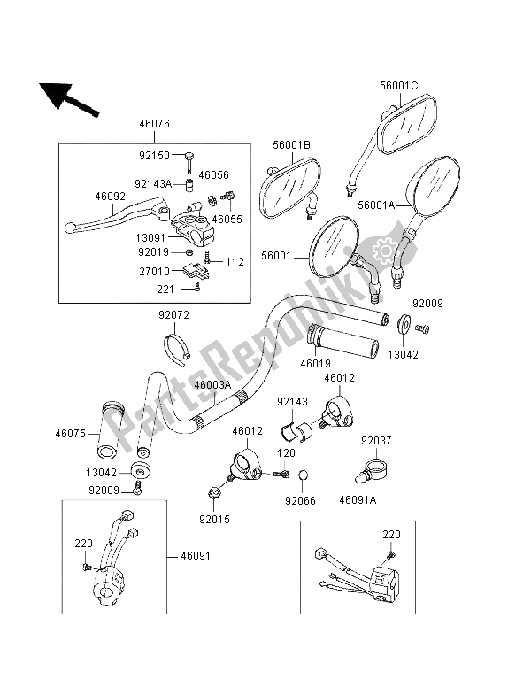 Todas as partes de Guidão do Kawasaki VN 800 1996