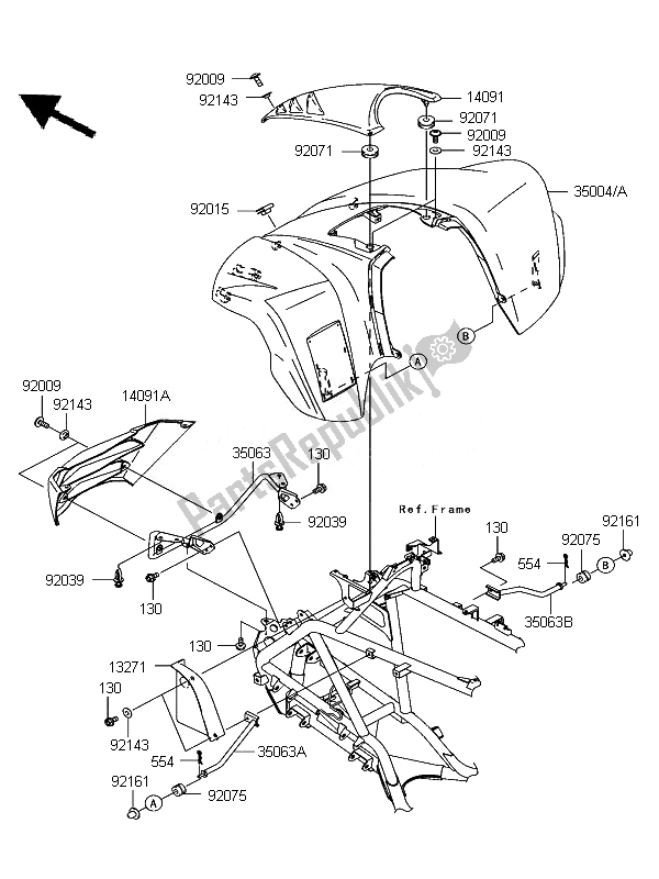 All parts for the Front Fender of the Kawasaki KFX 700 KSV 700B7F 2007