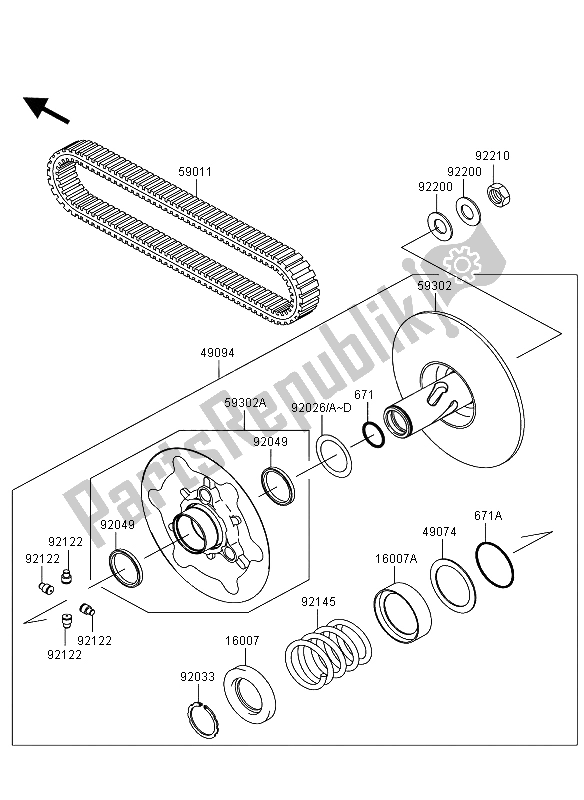 All parts for the Driven Converter & Drive Belt of the Kawasaki KVF 360 4X4 2006