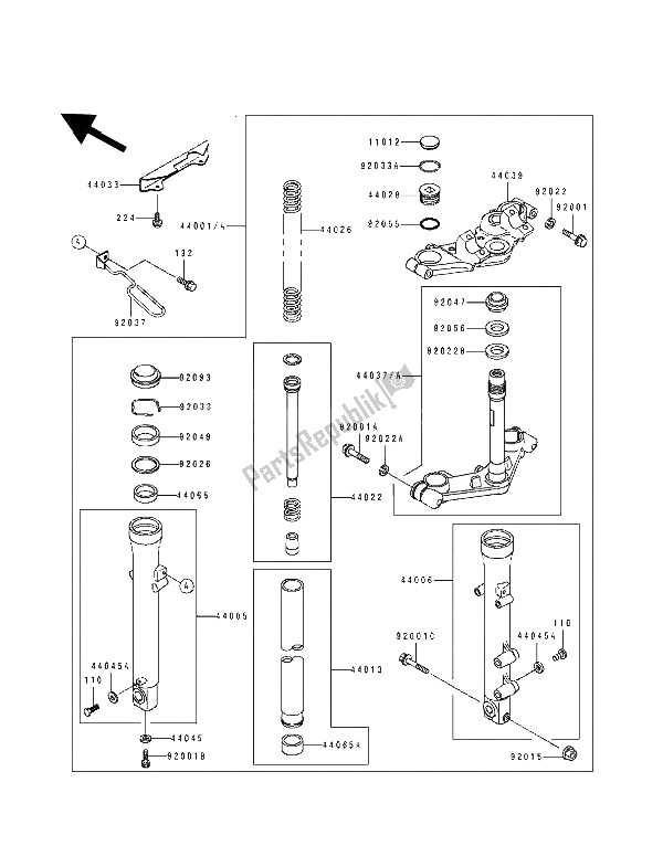 All parts for the Front Fork of the Kawasaki EL 250D 1993