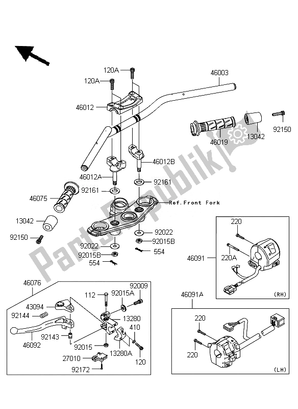 All parts for the Handlebar of the Kawasaki ER 6F 650 2010