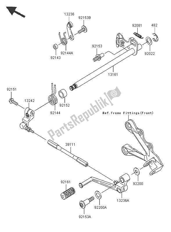 All parts for the Gear Change Mechanism of the Kawasaki Ninja ZX 6R 600 2005