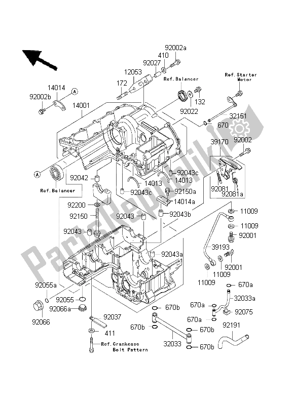 All parts for the Crankcase of the Kawasaki ZRX 1200R 2001