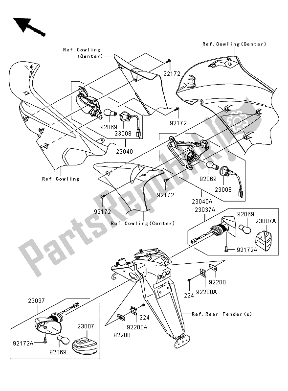 Wszystkie części do Kierunkowskazy Kawasaki ER 6F ABS 650 2008