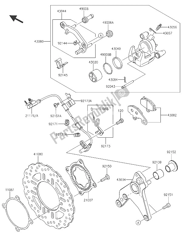 Tutte le parti per il Freno Posteriore del Kawasaki Z 1000 SX ABS 2016