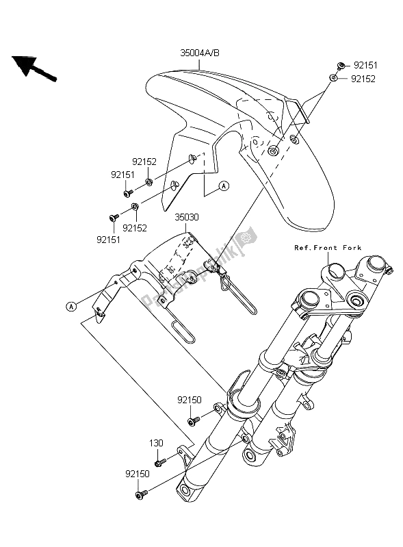 All parts for the Front Fender of the Kawasaki Ninja 250R 2009