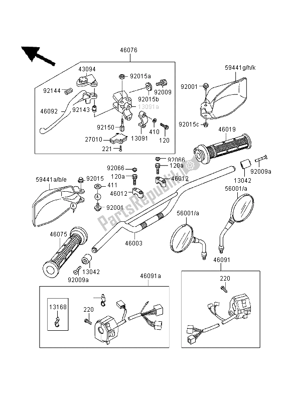 All parts for the Handlebar of the Kawasaki KLE 500 1995