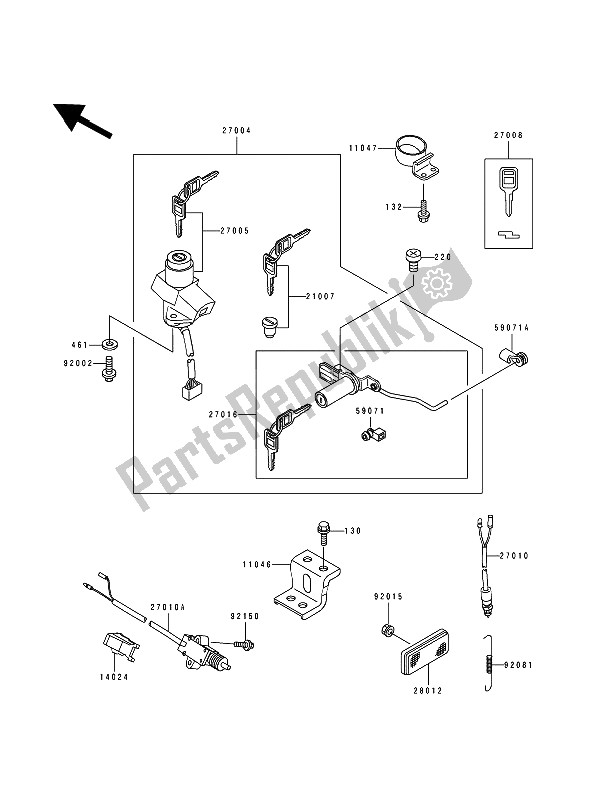 All parts for the Ignition Switch of the Kawasaki Zephyr 550 1992