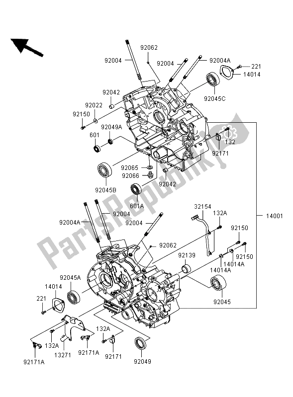 All parts for the Crankcase of the Kawasaki VN 900 Classic 2009