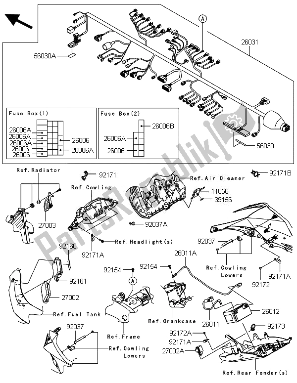 Todas as partes de Equipamento Elétrico Do Chassi do Kawasaki Ninja ZX 10R 1000 2014