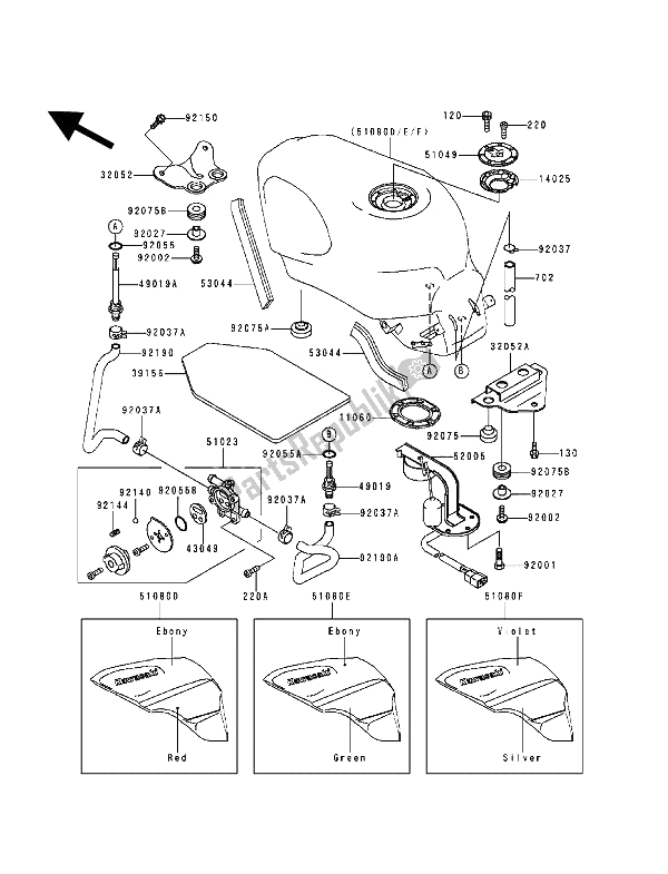 Alle onderdelen voor de Benzinetank van de Kawasaki ZZ R 600 1994