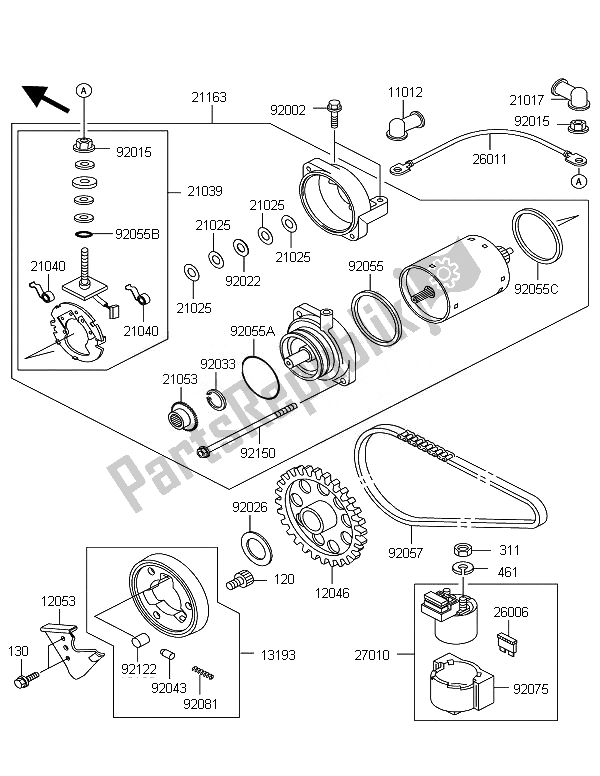 Alle onderdelen voor de Startmotor van de Kawasaki KLE 500 2007