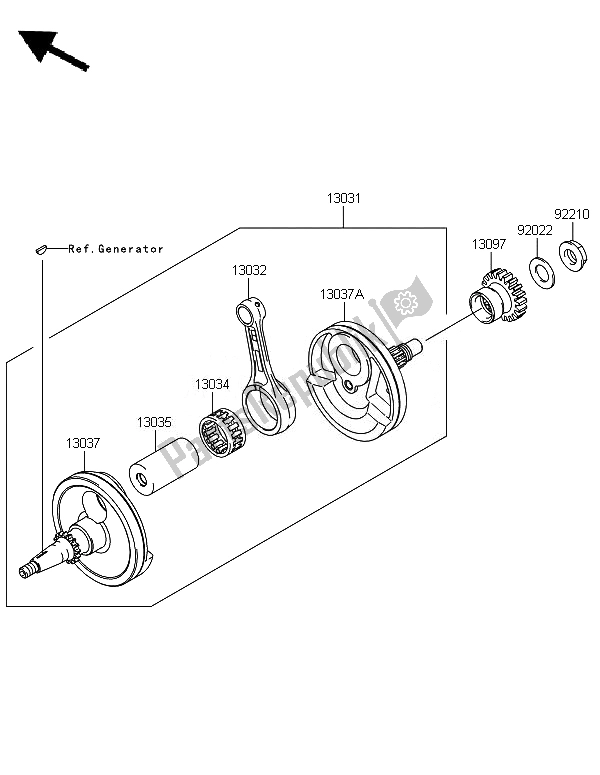 All parts for the Crankshaft of the Kawasaki KX 250F 2010