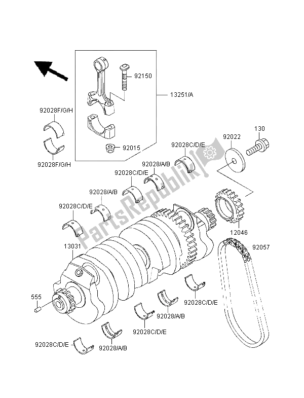 All parts for the Crankshaft of the Kawasaki GPZ 1100 1998