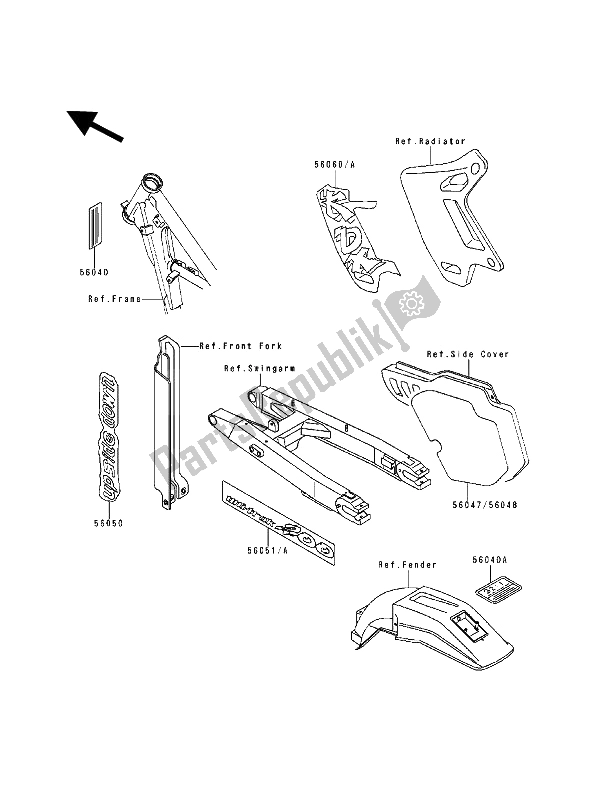 Alle onderdelen voor de Etiket van de Kawasaki KDX 200 1994