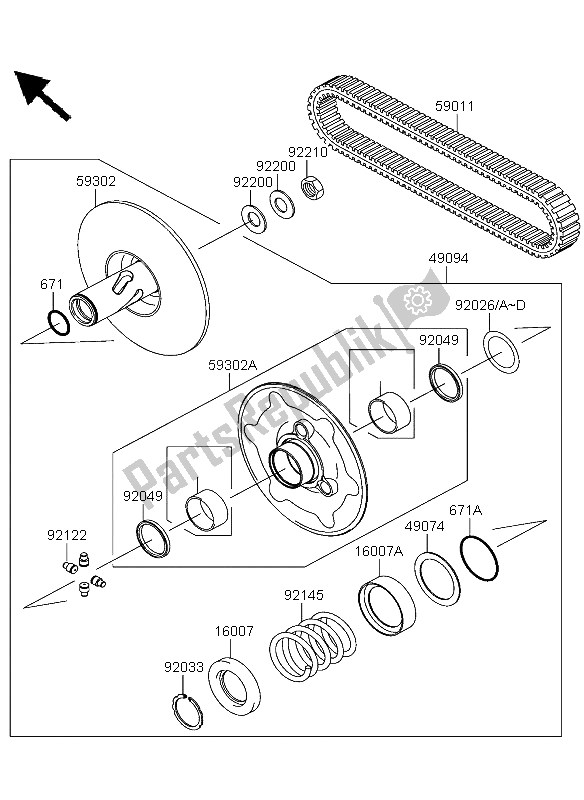 All parts for the Driven Converter of the Kawasaki KVF 360 2004