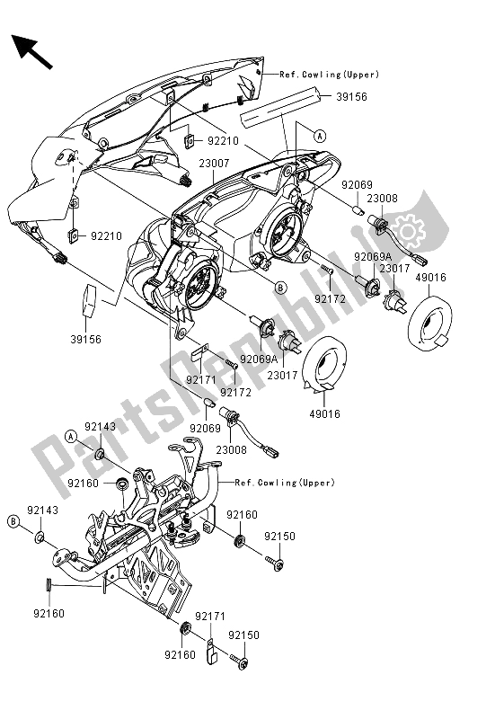 All parts for the Headlight(s) of the Kawasaki Z 1000 SX 2013