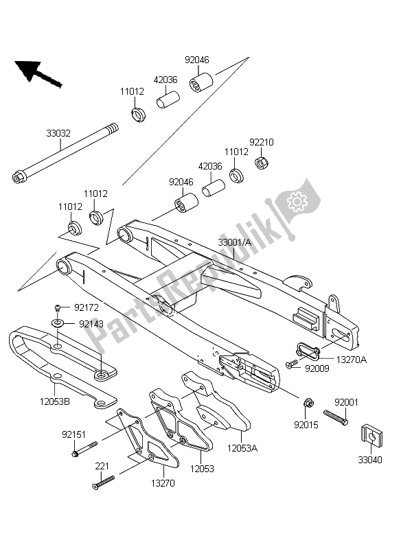 All parts for the Swingarm of the Kawasaki KX 85 SW LW 2013