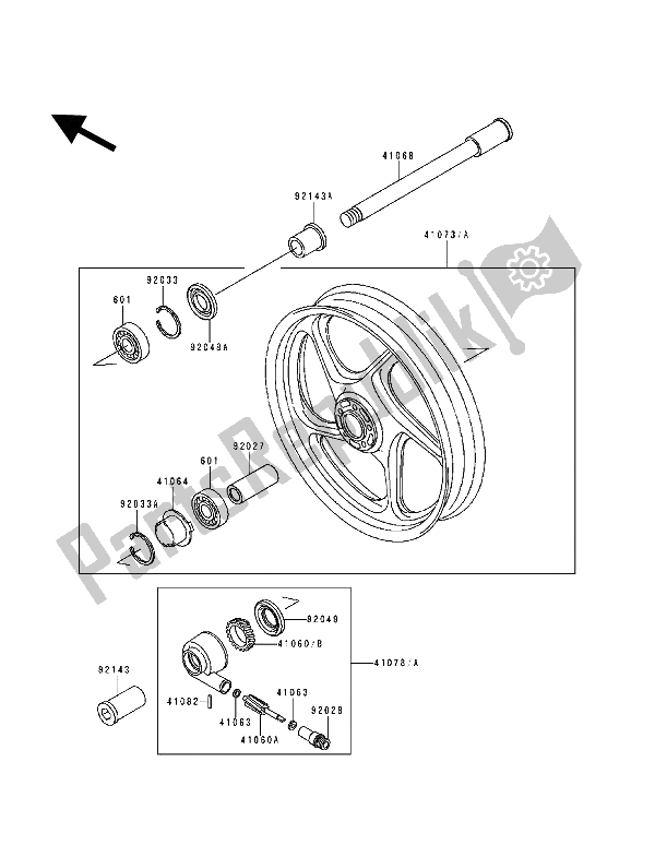 Tutte le parti per il Mozzo Anteriore del Kawasaki Zephyr 1100 1992