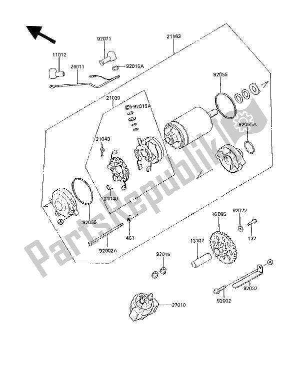 All parts for the Starter Motor of the Kawasaki ZL 1000 1987