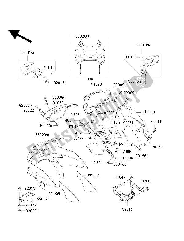 Tutte le parti per il Cuffia del Kawasaki ZZ R 600 2002