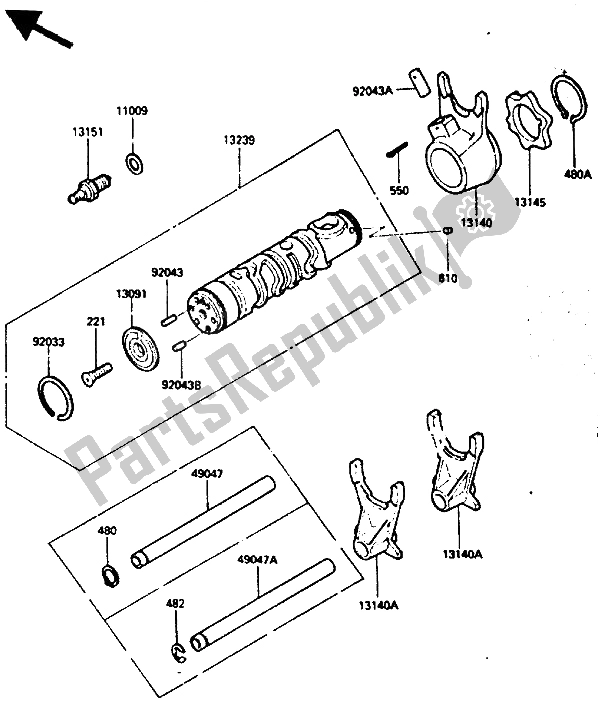 All parts for the Change Drum & Shift Fork of the Kawasaki GPZ 600R 1986