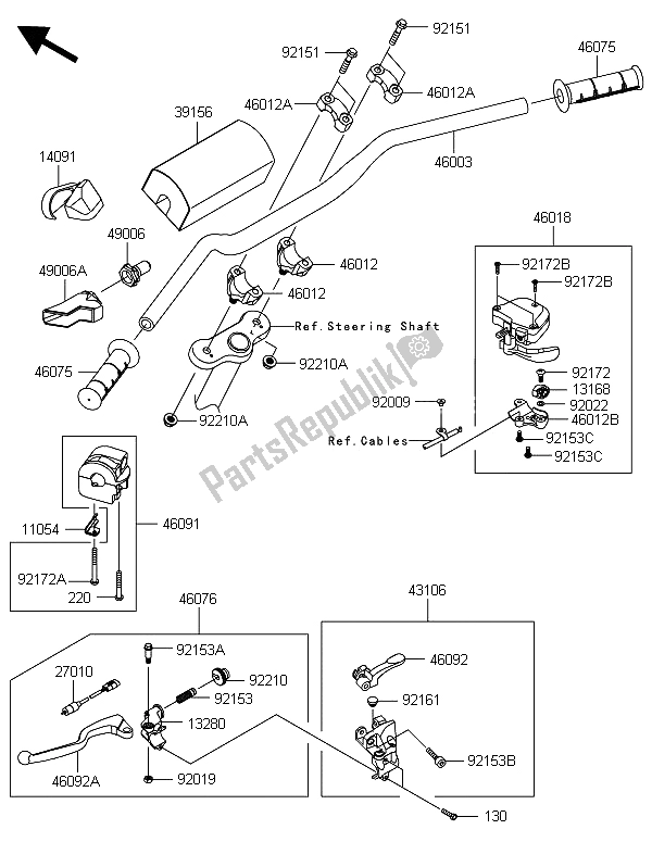 All parts for the Handlebar of the Kawasaki KFX 450R 2013