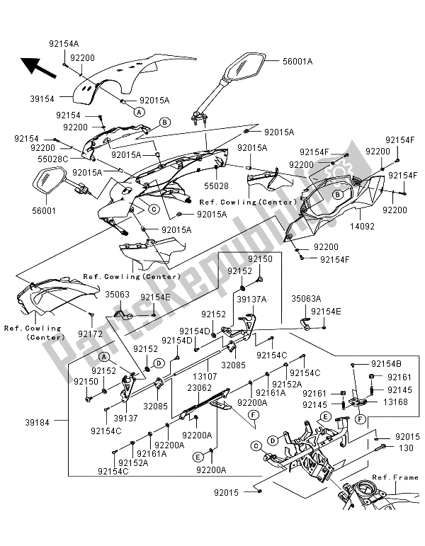 All parts for the Cowling (upper) of the Kawasaki Z 1000 SX ABS 2011