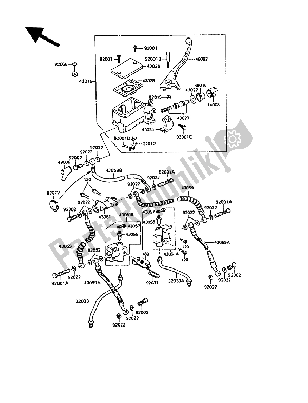 All parts for the Front Master Cylinder of the Kawasaki GPZ 550 1986