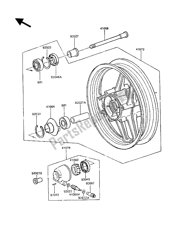 All parts for the Front Hub of the Kawasaki GPZ 1000 RX 1986