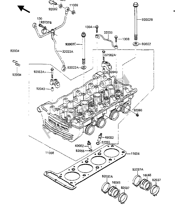 All parts for the Cylinder Head of the Kawasaki GPZ 750R 1986