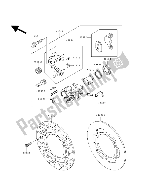 All parts for the Front Caliper of the Kawasaki KX 80 SW LW 1991